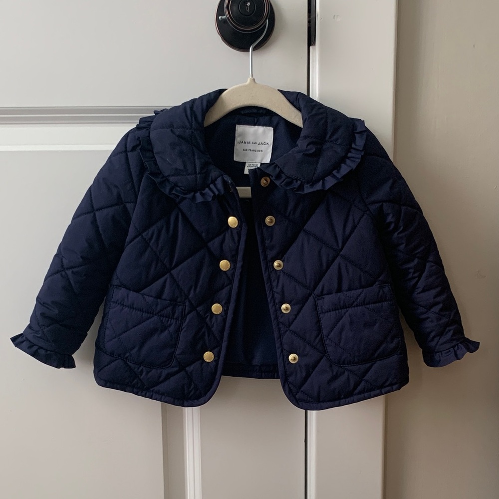 Janie and Jack Kids' Navy Quilted Jacket with Gold Buttons